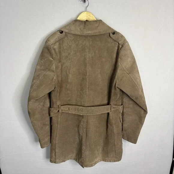 1970s Victoria Leather Suede Belted Safari Jacket Plaid Lined Canada